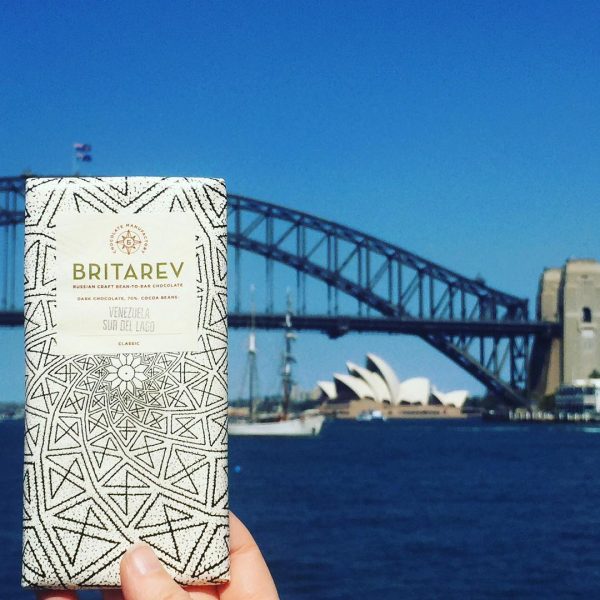 Britarev bean to bar chocolate with Sydney Harbour Bridge and Opera House